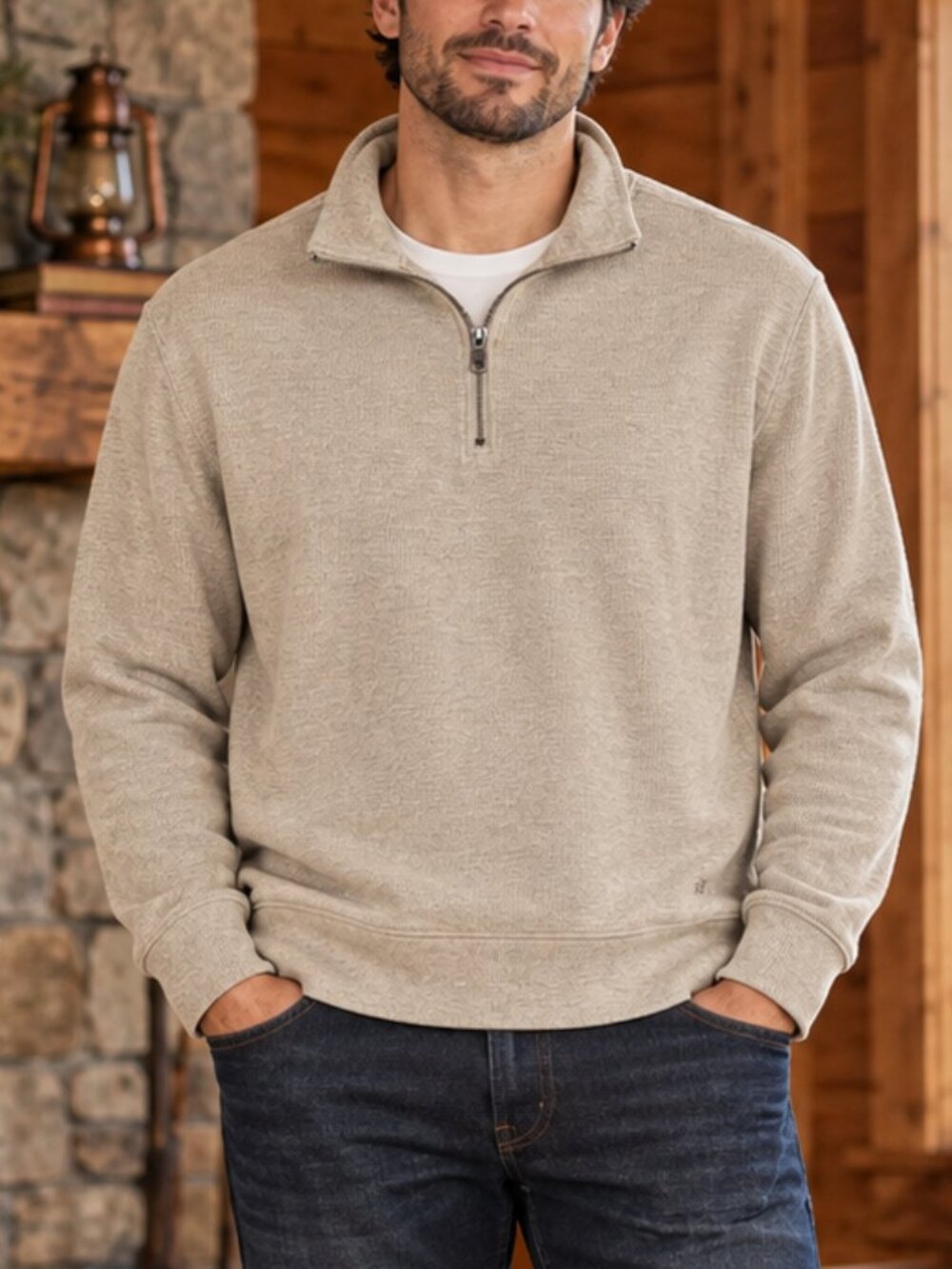 Banana Republic Quarter Zip Sweater Mens Large Collared Neutral Cotton Blend
